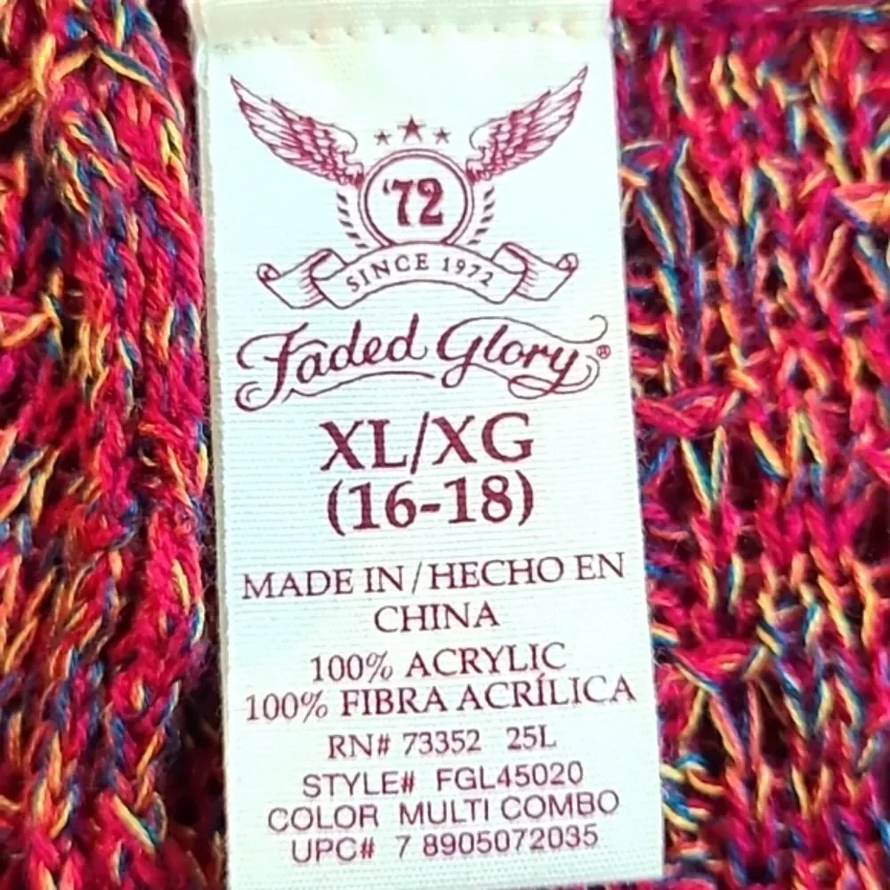 Faded Glory Pullover Sweater Red & Gold Tweed, Loose Knit Accents, Sz XL 16-18 - Picture 8 of 8